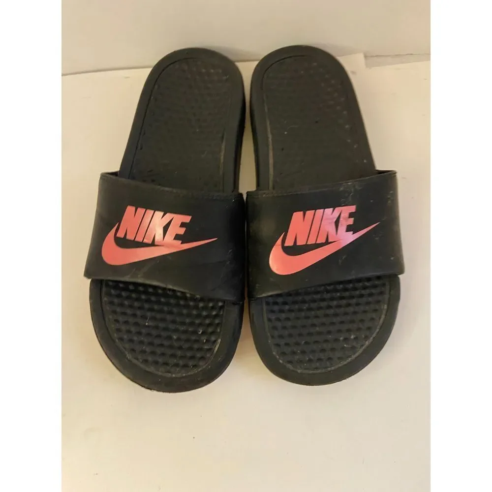 Nike‎ Black Pink Swoosh slides sandals size 5y